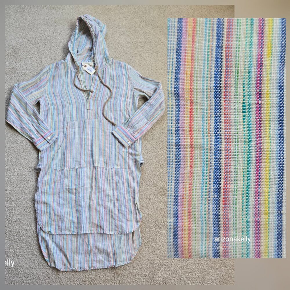 NWOT The Salting Linen Hoodie Tunic Coverup 0 Colorful Stripe Unisex